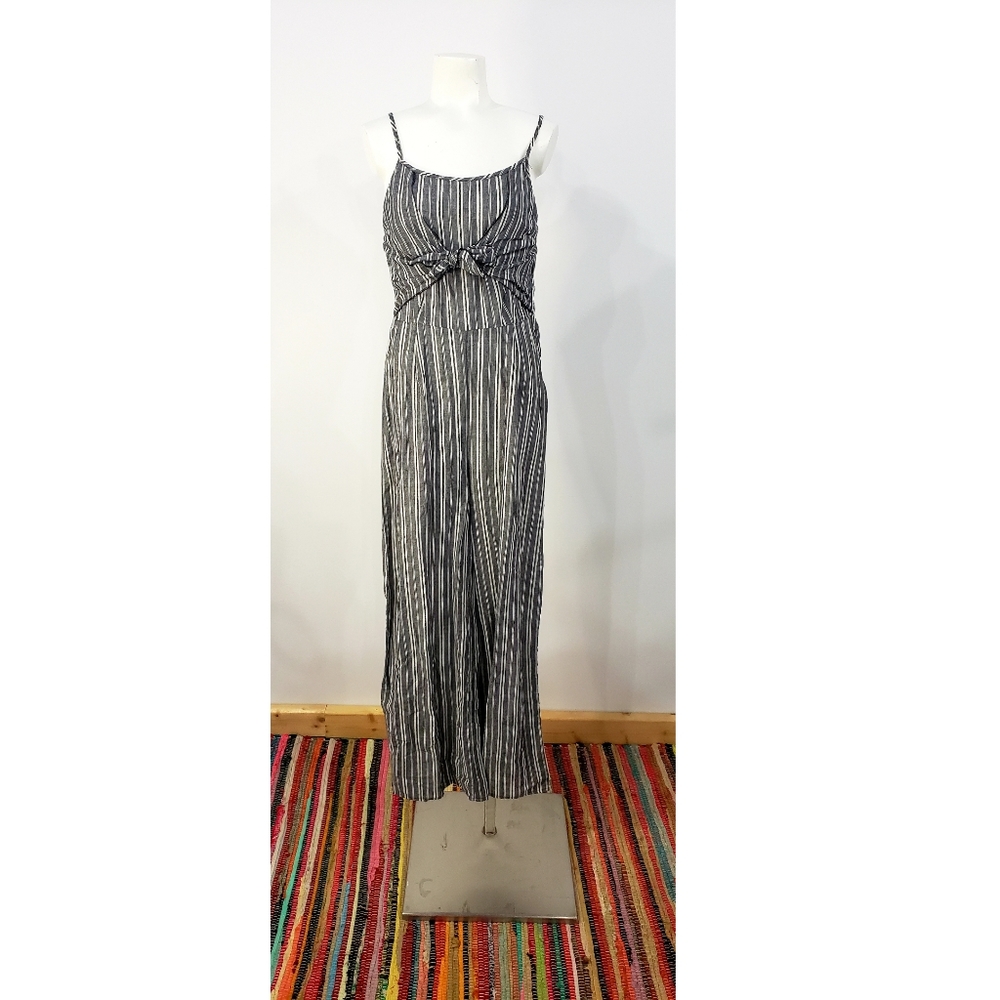 Hem & Thread Charcoal Stripe Cotton Jumpsuit Med